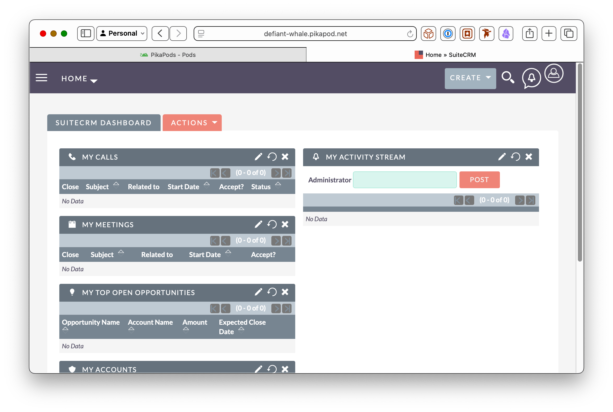 Screenshot of SuiteCRM running.