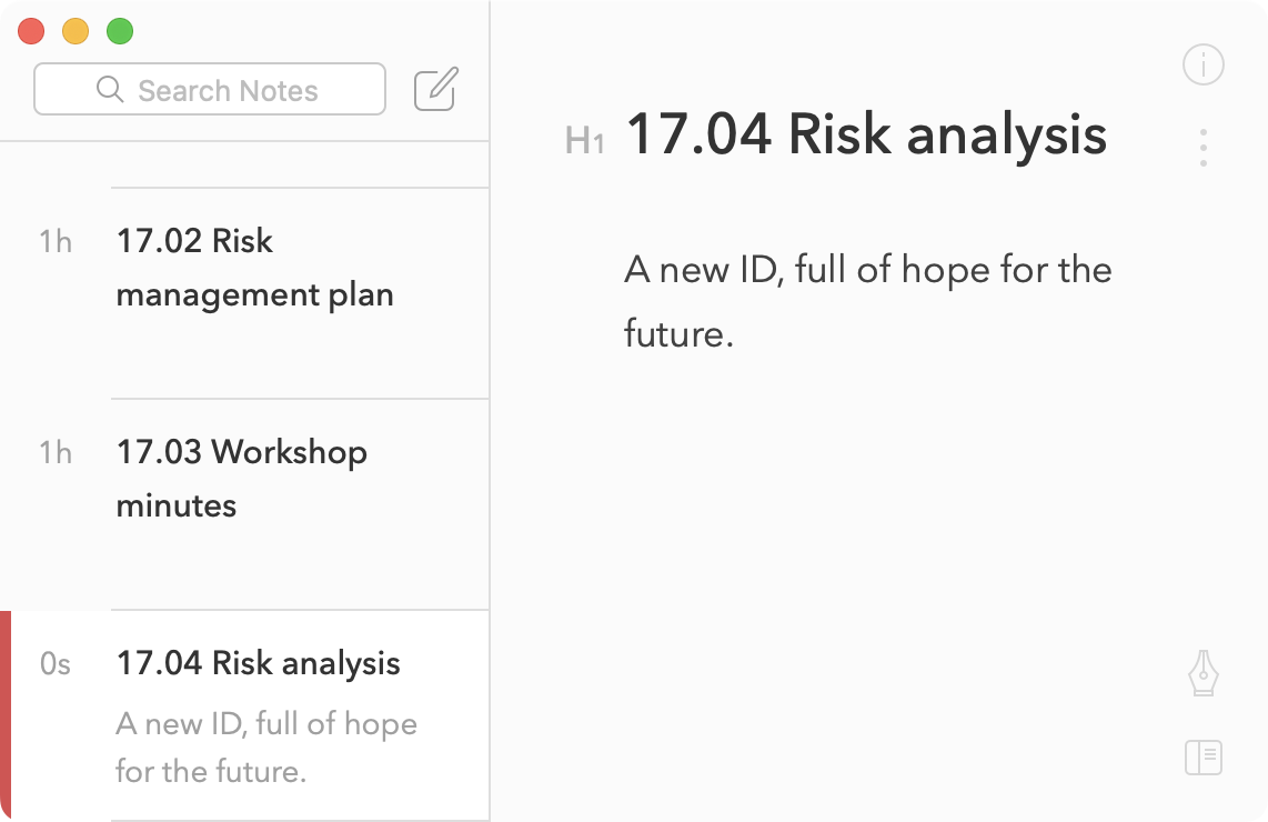 Bear again, and now we've created a new note using our next available ID, which is 17.04.