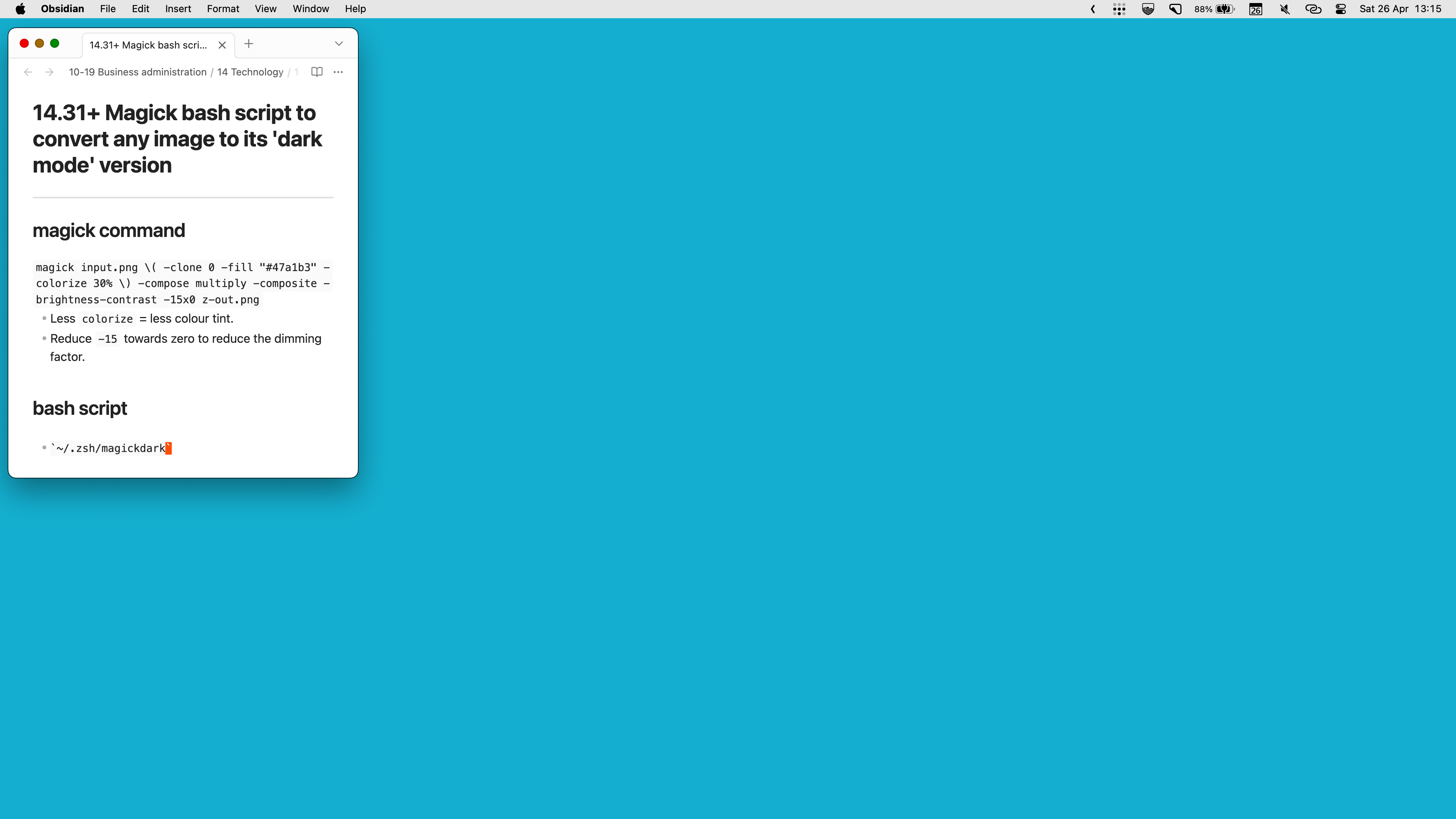 Screenshot of my desktop. At the top left there's an Obsidian window that takes up about 1/16th of the screen.