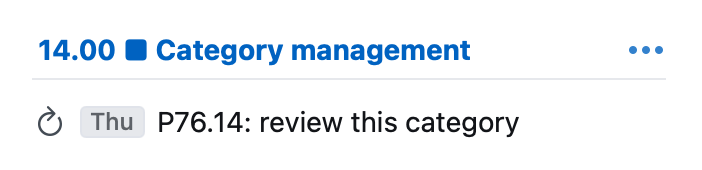 Screenshot of Things' repeating task 'P76.14: review this category'.