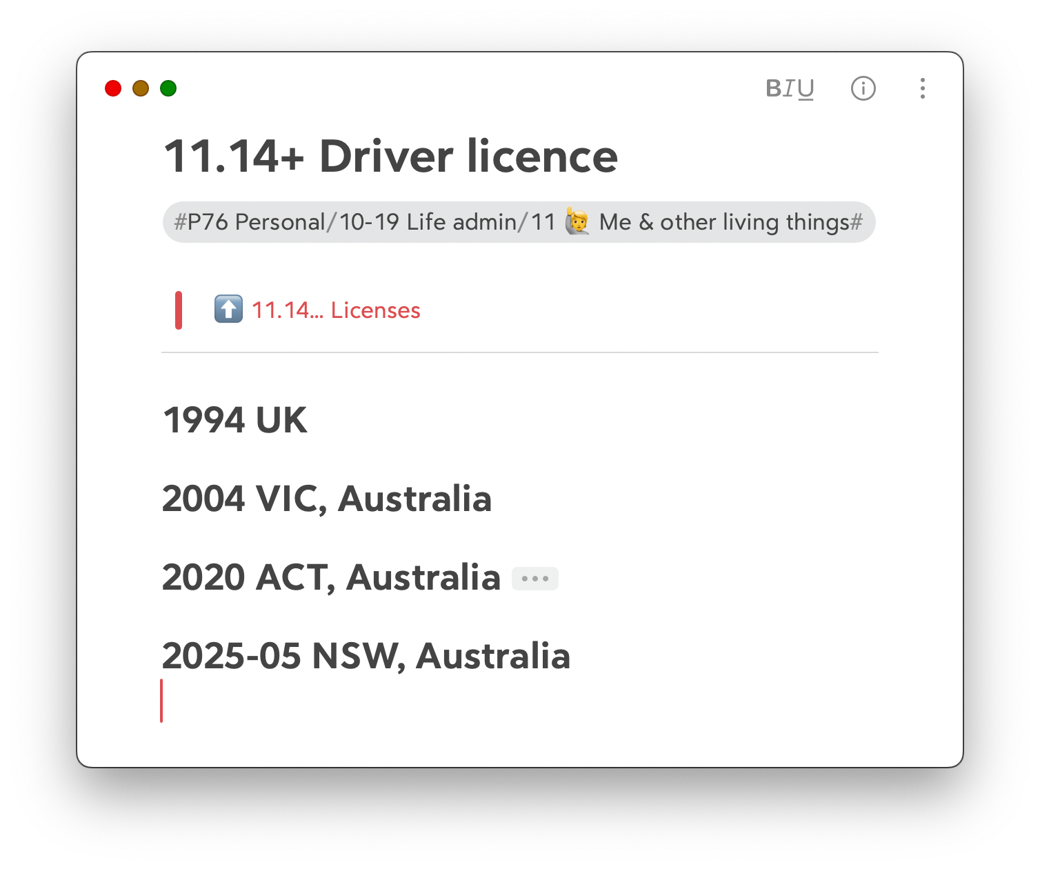 Screenshot of my Bear note showing the headers as described.