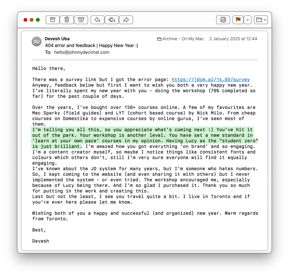Testimonial from Devesh.